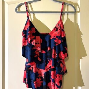 Aqua Green Blue and Red Ruffled Tiered Camisole